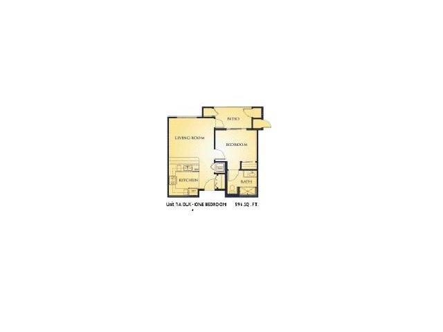 Floor plan for 1 bed, 1 bath, 594 sqft